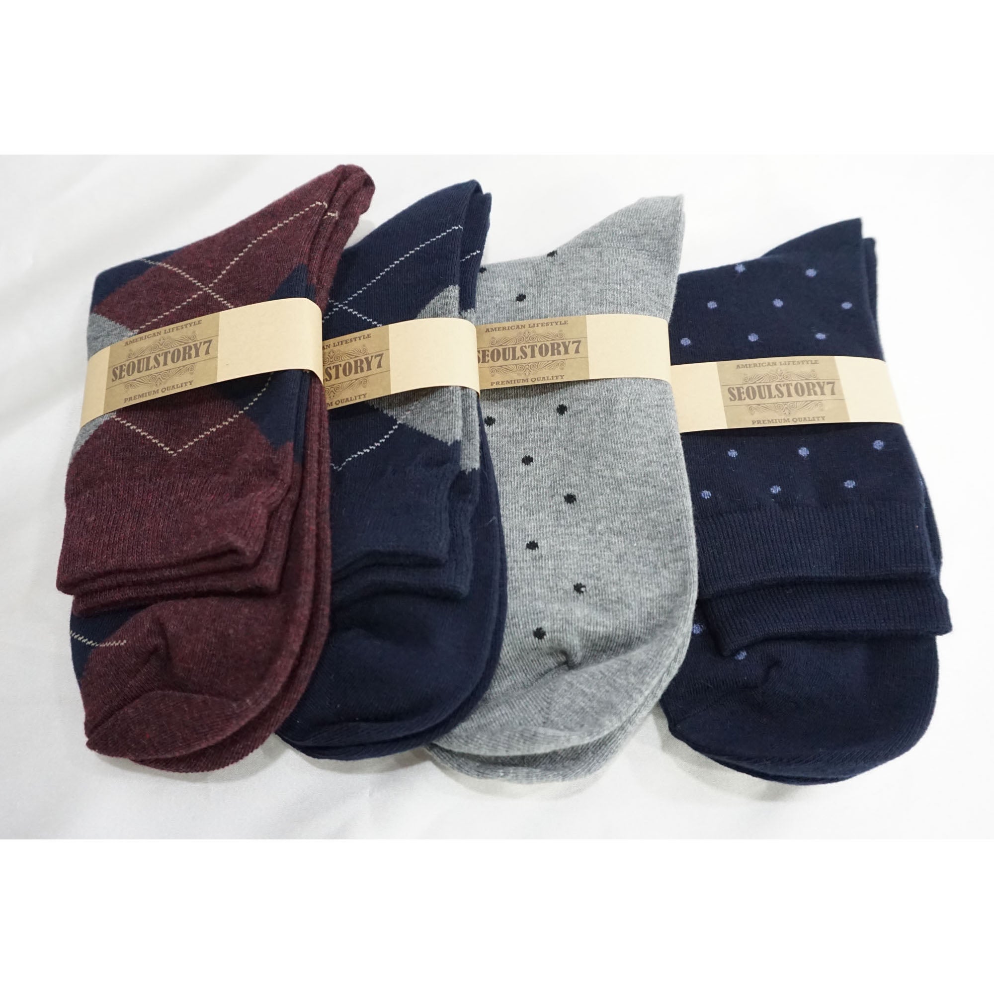 4Pack Men's Casual Cotton Patterned Socks Dot and Argyle