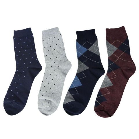 4Pack Men's Casual Cotton Patterned Socks Dot and Argyle
