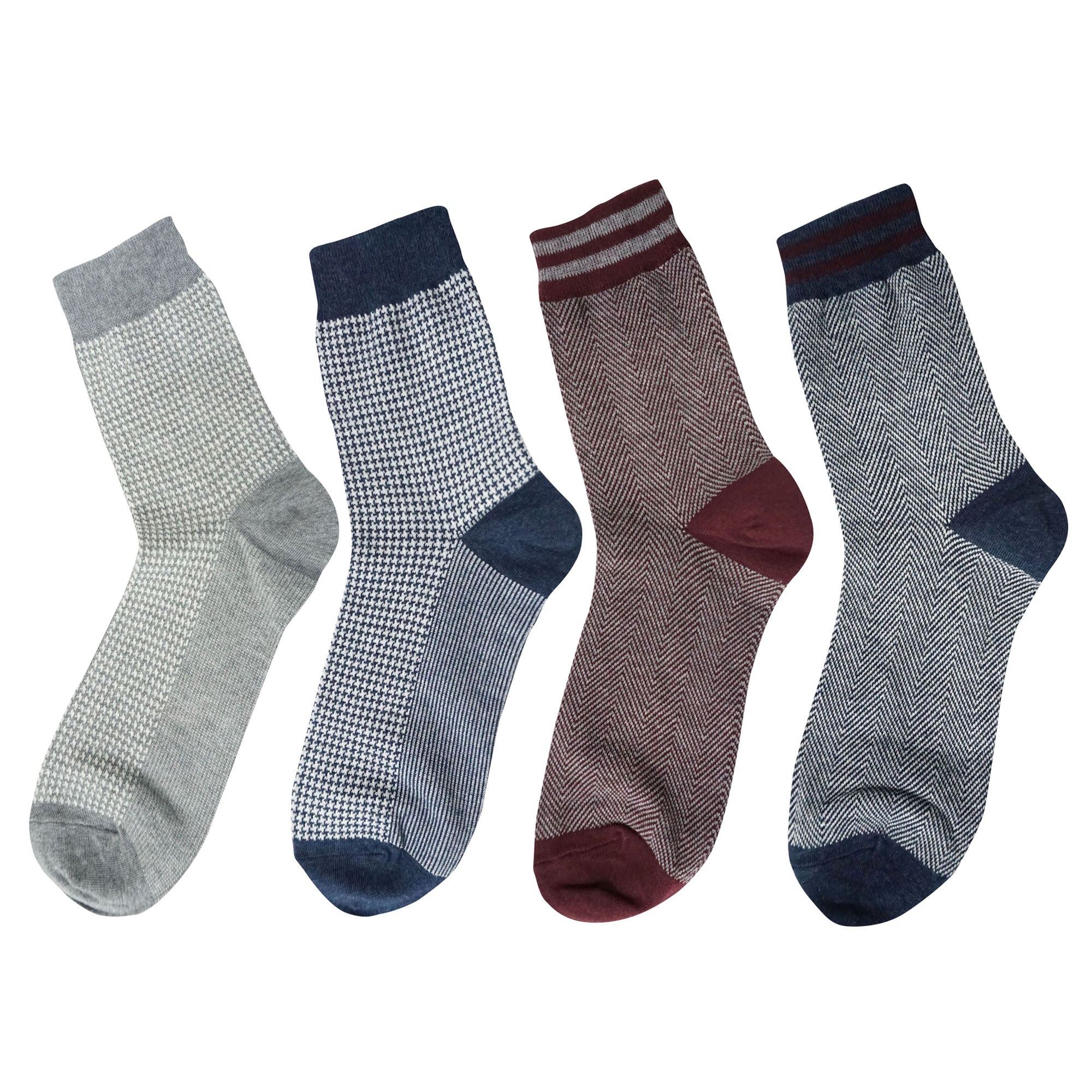 4Pack Men's Casual Cotton Patterned Socks Harringbone