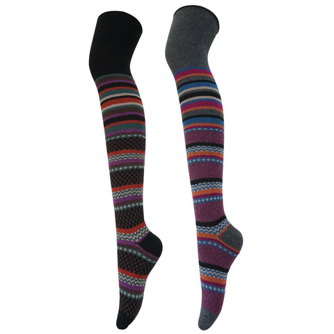 2Pack Women's Winter Warm Thick Knit Over The Knee Sock W Vintage Pattern