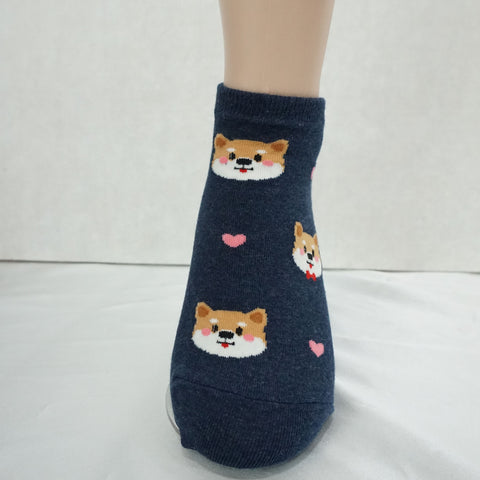 4Pairs Women's Cotton Cute Heart and Puppy Print Low Socks