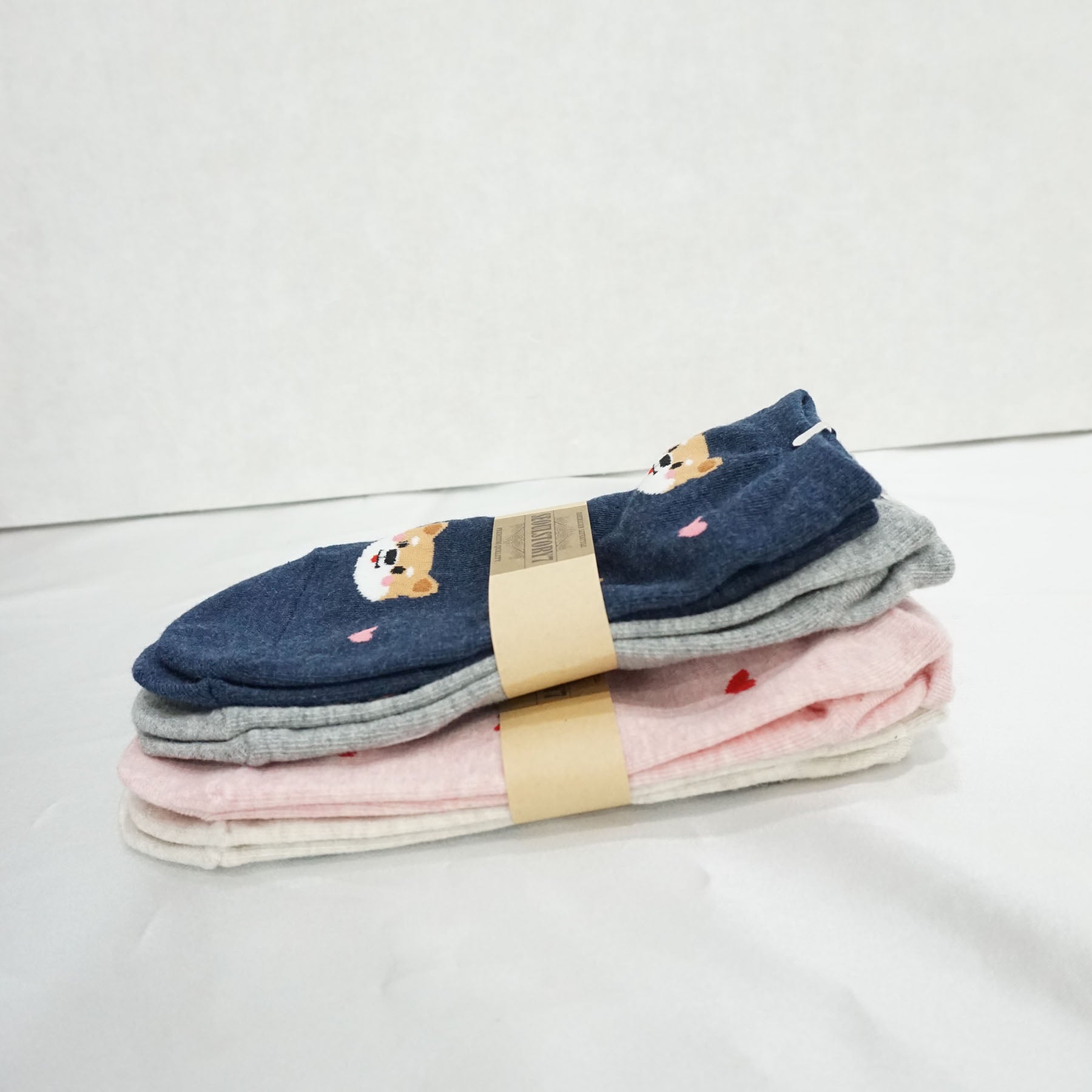 4Pairs Women's Cotton Cute Heart and Puppy Print Low Socks