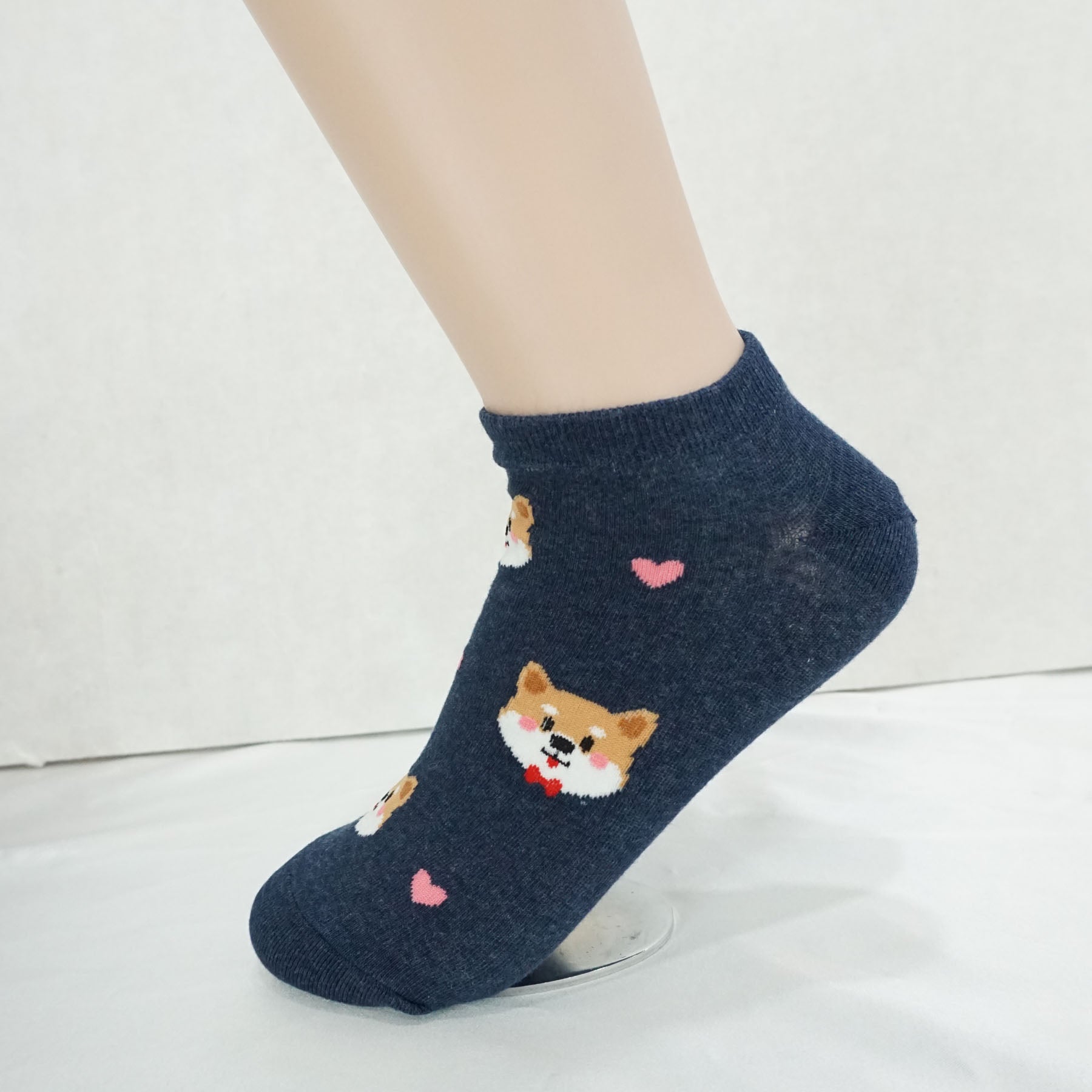 4Pairs Women's Cotton Cute Heart and Puppy Print Low Socks