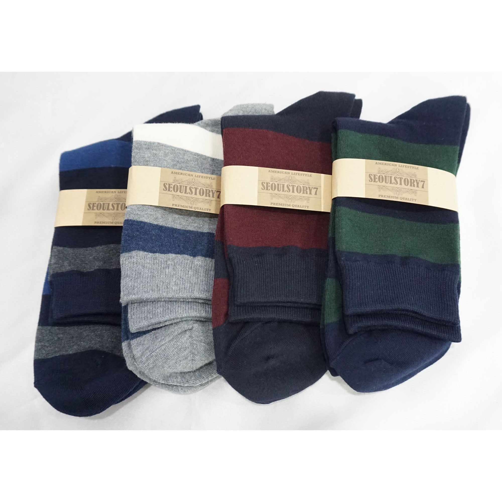4Pack Men's Casual Cotton Patterned Socks Bold Stripe