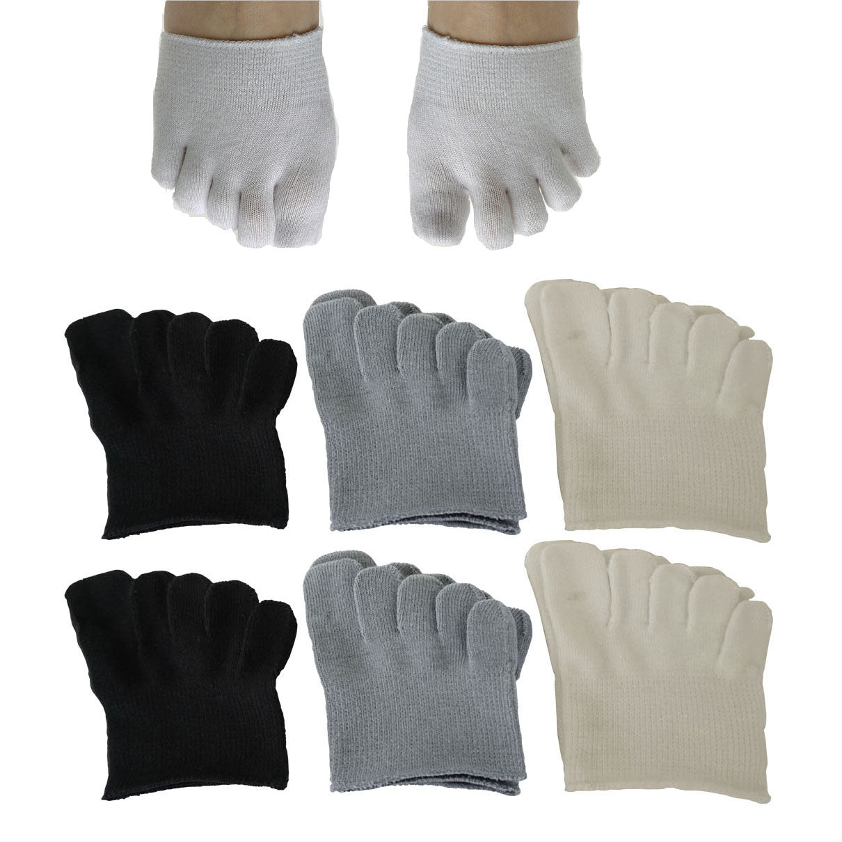 6Pack Womens No Show Five Toe Heelless Half Socks/Toe inner socks