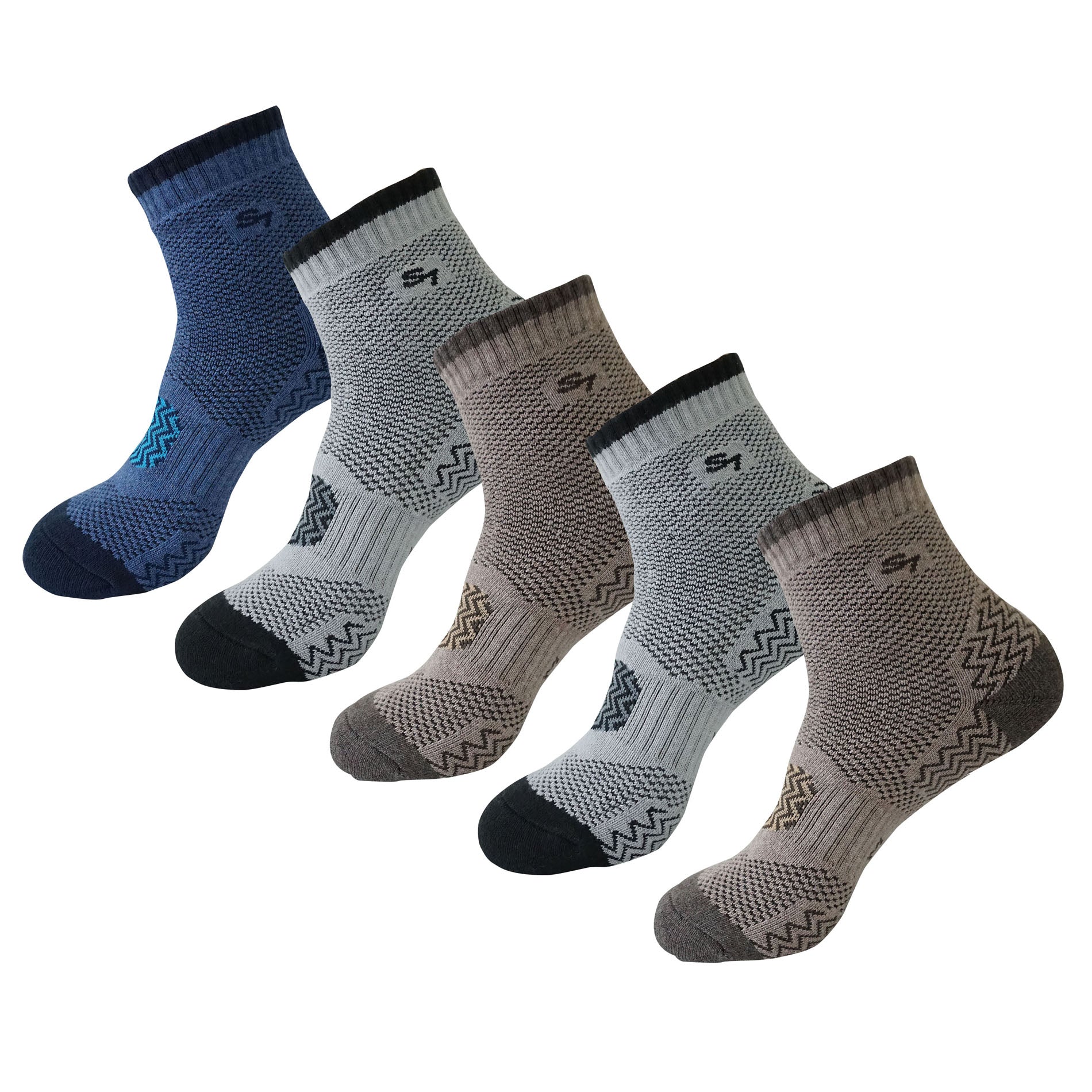 5pack Men's Full Cushion Mid Quarter Length Hiking Socks