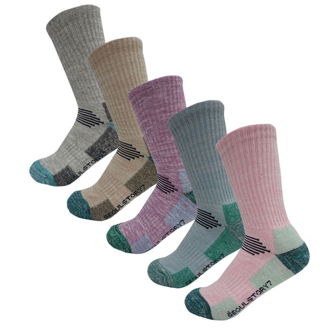 5Pack Women's Multi Performance Terry Cushion Hiking/Outdoor Crew Socks Year Round