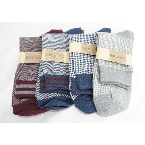 4Pack Men's Casual Cotton Patterned Socks Harringbone