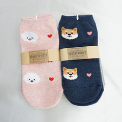 4Pairs Women's Cotton Cute Heart and Puppy Print Low Socks