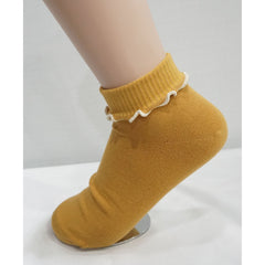 6Pairs Women's Cotton Ruffle Frilly Solid Anklet Socks