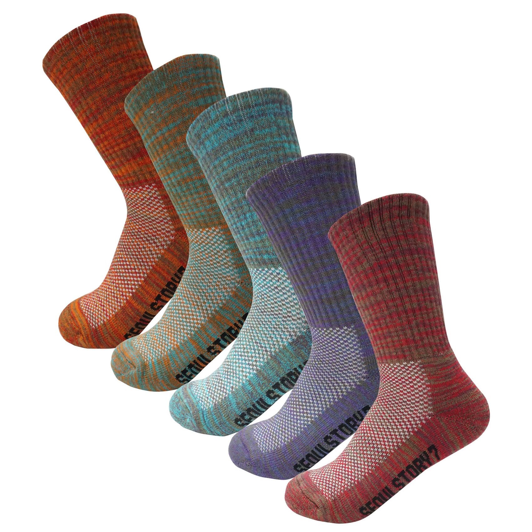 5Pack Women's Multi Performance Terry Cushion Hiking/Outdoor Crew Socks Multi Color